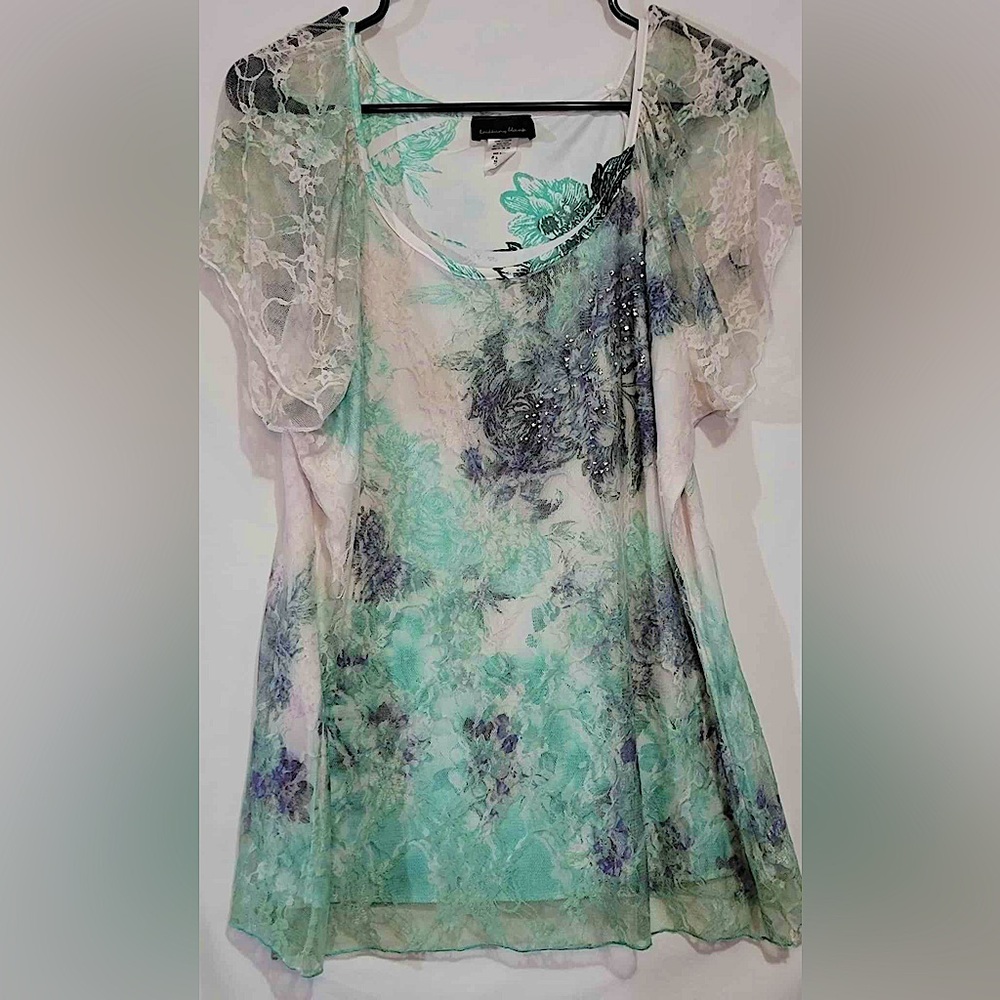 Brittany Black Y2K Style Lace Embellished Blouse Size XL